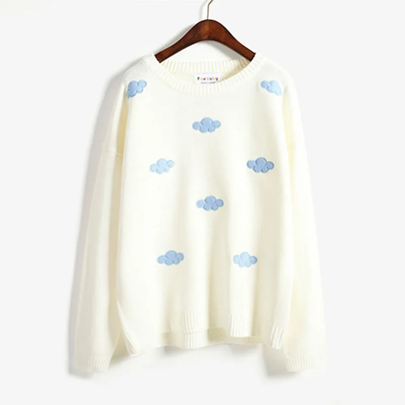 women fashion winter Autumn Clouds sky embroidery sweater candy color pullovers solid loose cashmere ladies knitting | Женская одежда