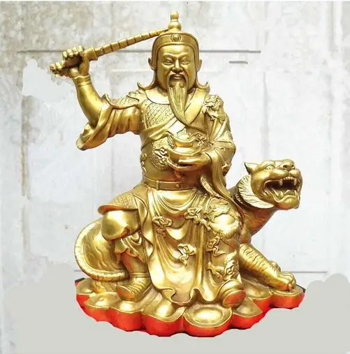 Статуя медная китайский даосизм латунь Zhao Gong Ming Бог богатства кататься на статуе