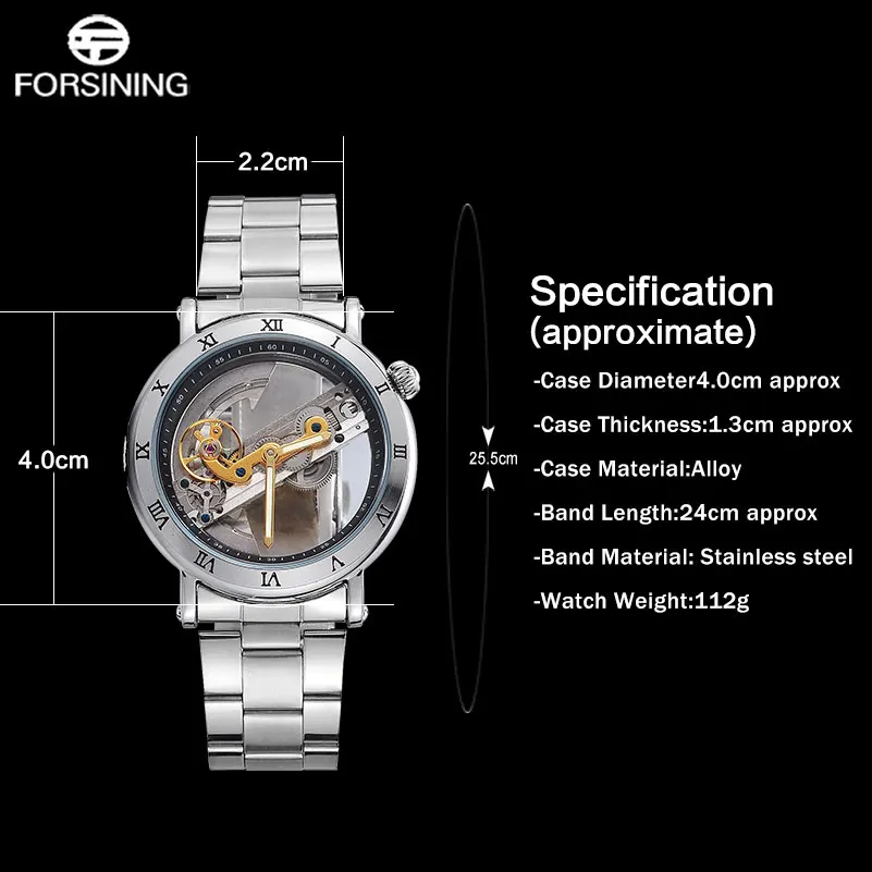 FORSINING мужские спортивные часы полностью механические из нержавеющей стали с