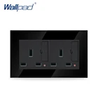 Wallpad роскошная черная рамка из хрустального стекла 146*86 мм двойная розетка 13A Великобритания с четырьмя USB-зарядными устройствами