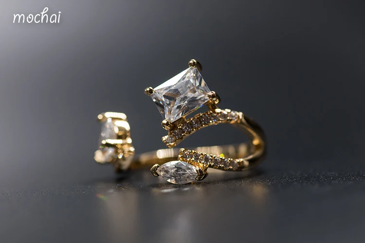 Простой crystle18k Золотой квадрат и Овальный Шарм манжеты Кольца проложить AAA