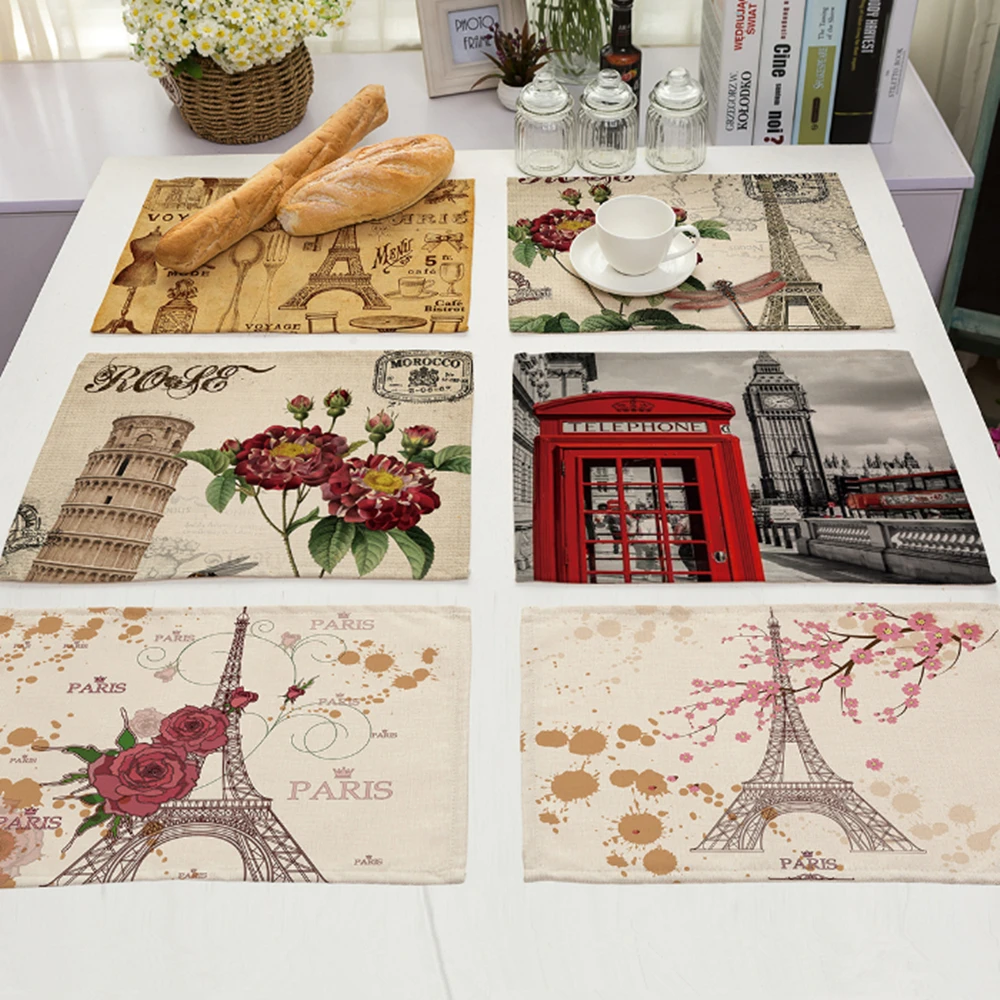 4 шт. 42*32 см SHSEJA красивая Роза Башня Placemat качество хлопок и лен коврики Свадебная