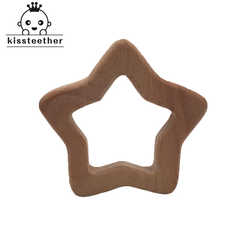 Kissteether 50pcs Baby teether Handmade Beech Wooden Star Teething Toys DIY Crafts Pendant Chewable Pacifier Chain Accessories