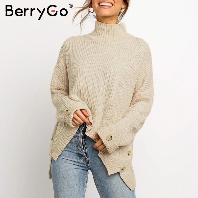 BerryGo Водолазка вязаный свитер женский джемпер с длинным рукавом сплошной