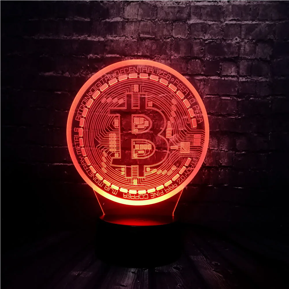3D иллюзия светодиодный 7 цветов Изменение USB База Блеск акриловая панель Биткоин декор комнаты прикроватный ночник Настроение лампы праздник друг подарок