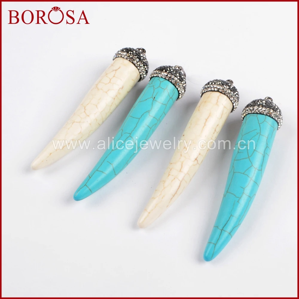 

BOROSA Large Size Natural Blue White Howlite Stone Zircon Cap Druzy Pendant Gems Jewelry Drusy Horn Pendant for Necklace JAB802