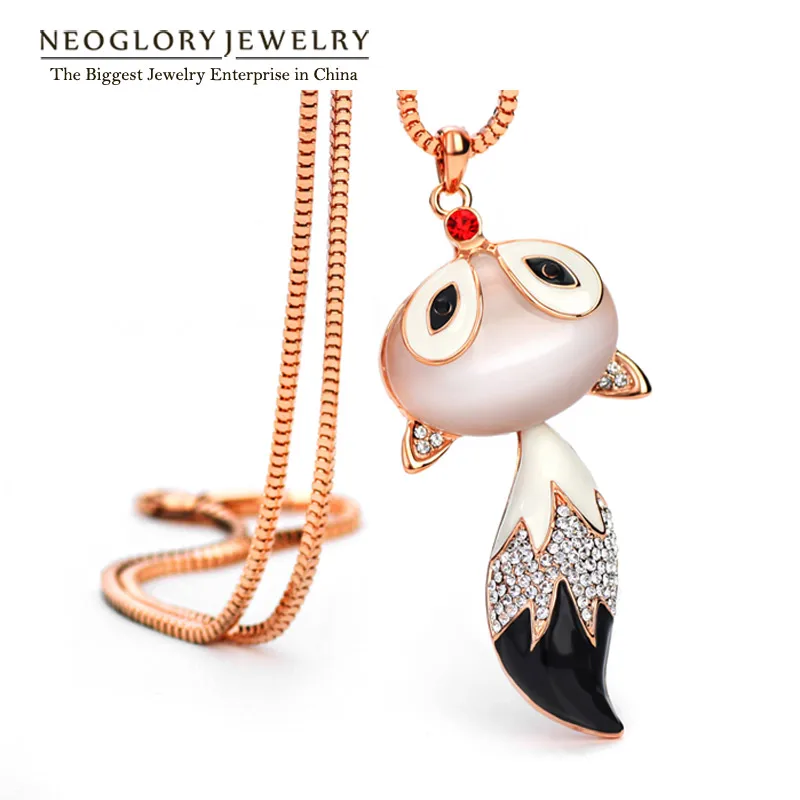 Neoglory стразы опал лиса дизайнерская цепочка Длинная подвеска ожерелья для женщин