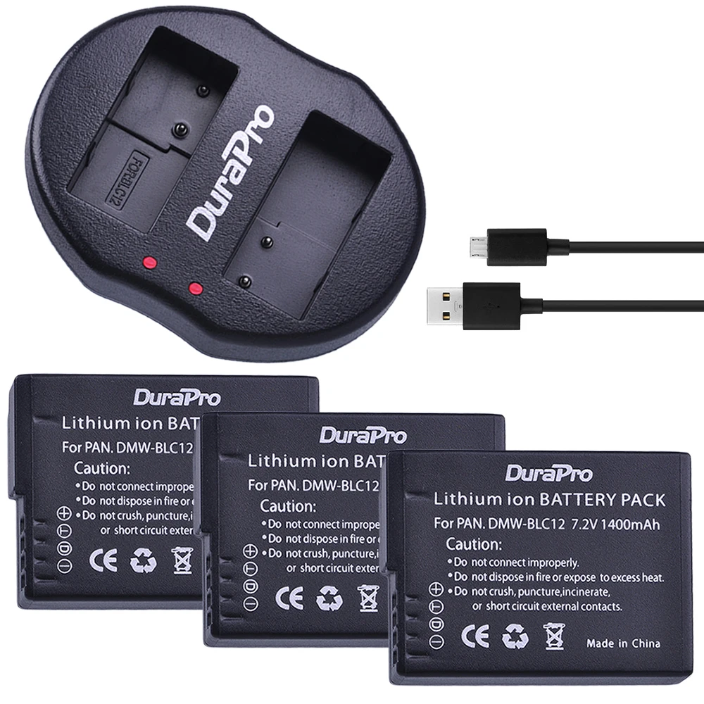 3 шт. литий ионный аккумулятор DMW BLC12 + USB двойное зарядное устройство для камер