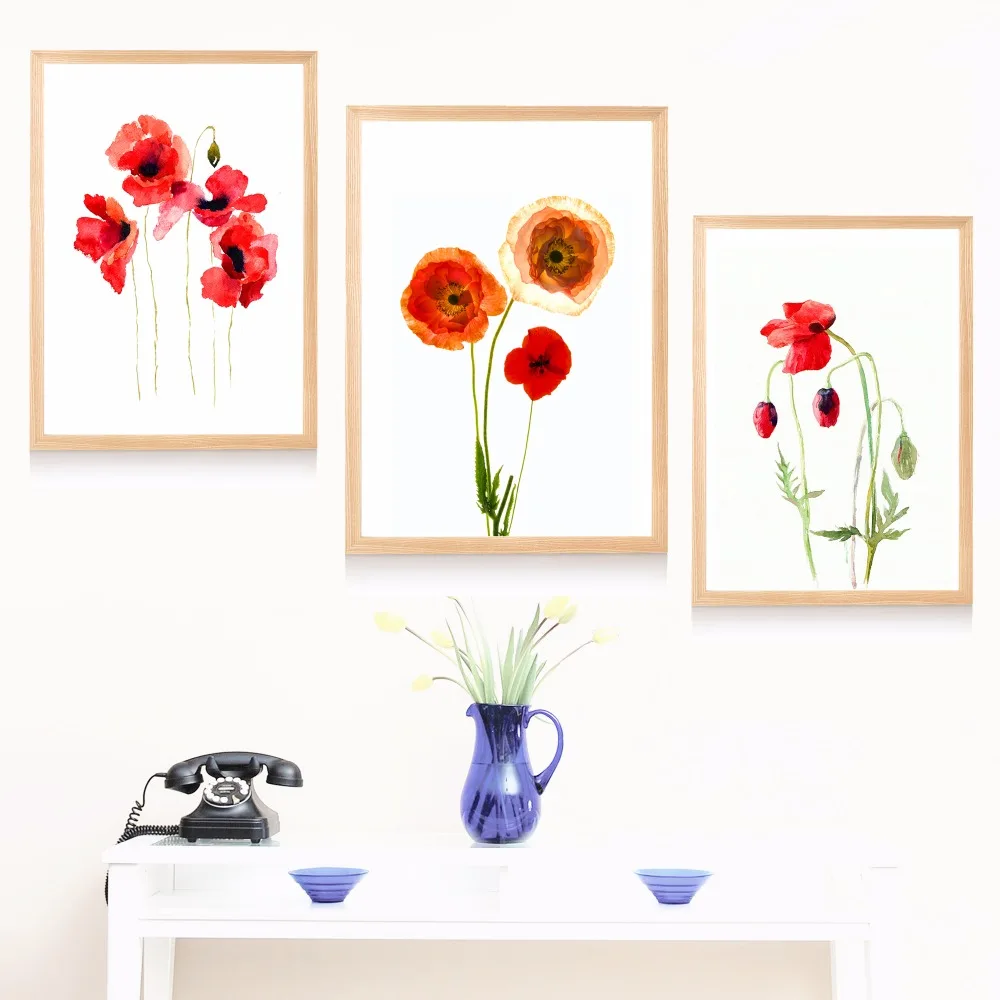 

Poppy Flower Watercolor Canvas Art Print Painting Poster Wall Pictures For Living Room Home Decorative Bedroom Decor No Frame