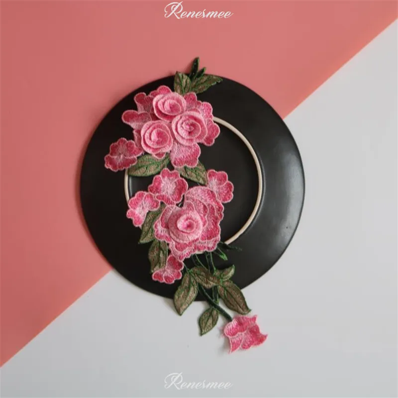 2 шт. Кружевная аппликация из полиэстера розовые патчи для воротника вышивка