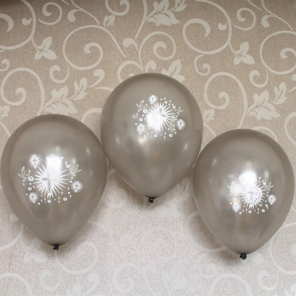 

15 Silver Doves Cross Latex Balloons Baptism Christening First Communion Eucharist Confirmation Religious Decorations