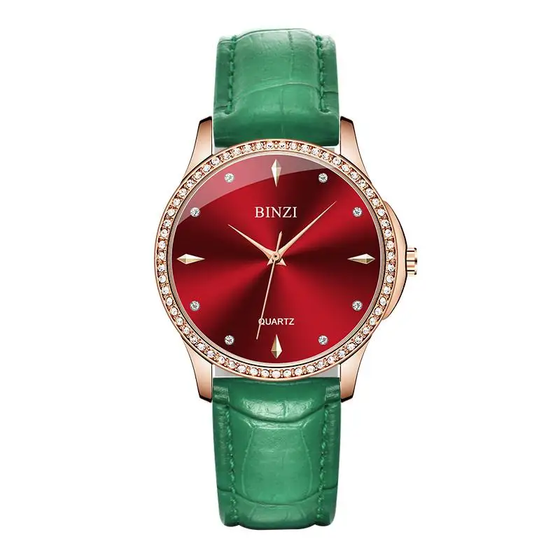 leather green Роскошные женские часы Топ бренд ДАМЫ розовое золото наручные часы для женщин кожа/сталь Relogio Feminino браслет наручные часы - Цвет: leather green