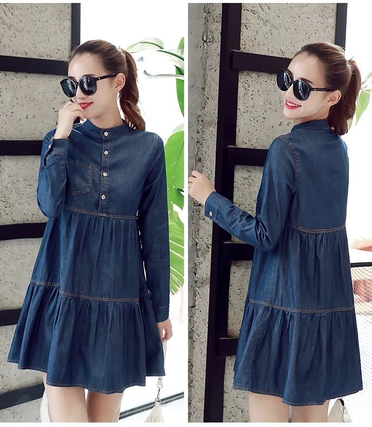Новое Осеннее джинсовое платье для беременных женщин свободная рубашка большого