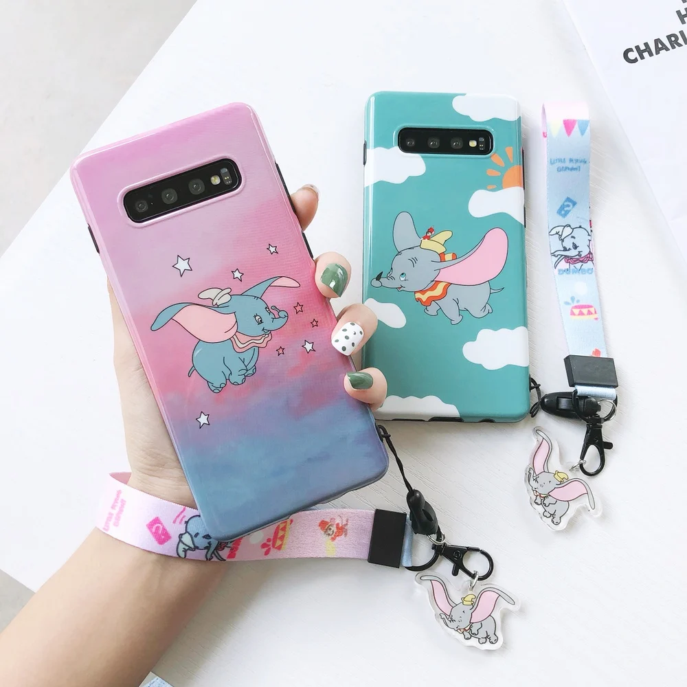 Мультяшный милый чехол для Dumbo S10 Plus, мягкий чехол для телефона s, для samsung Galaxy S9 plus, S8, note 10 plus, 9, 8, чехол+ Кристальный подвесной ремень