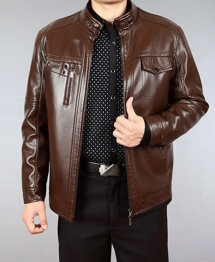 Stand collar thicken man pu leather jacket men casual leather jackets male clothing mens faux leather jackets autumn winter