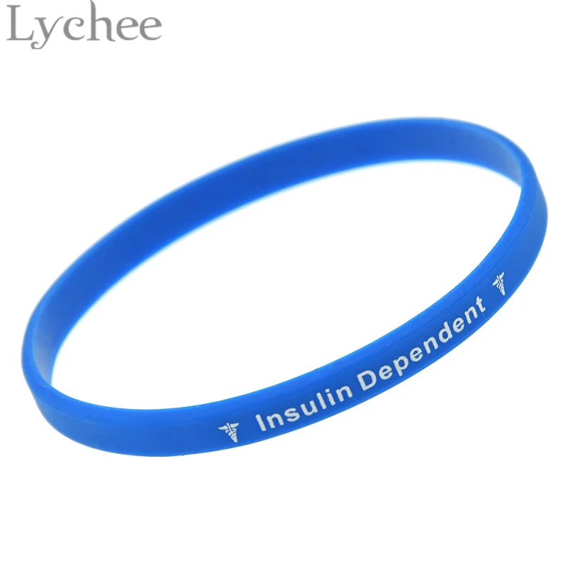 Blue Lychee, медицинский силиконовый браслет, с надписью, тип 1, диабет, инсулин, зависимый, резиновый браслет, ювелирные изделия для мужчин и женщин - Окраска металла: Blue