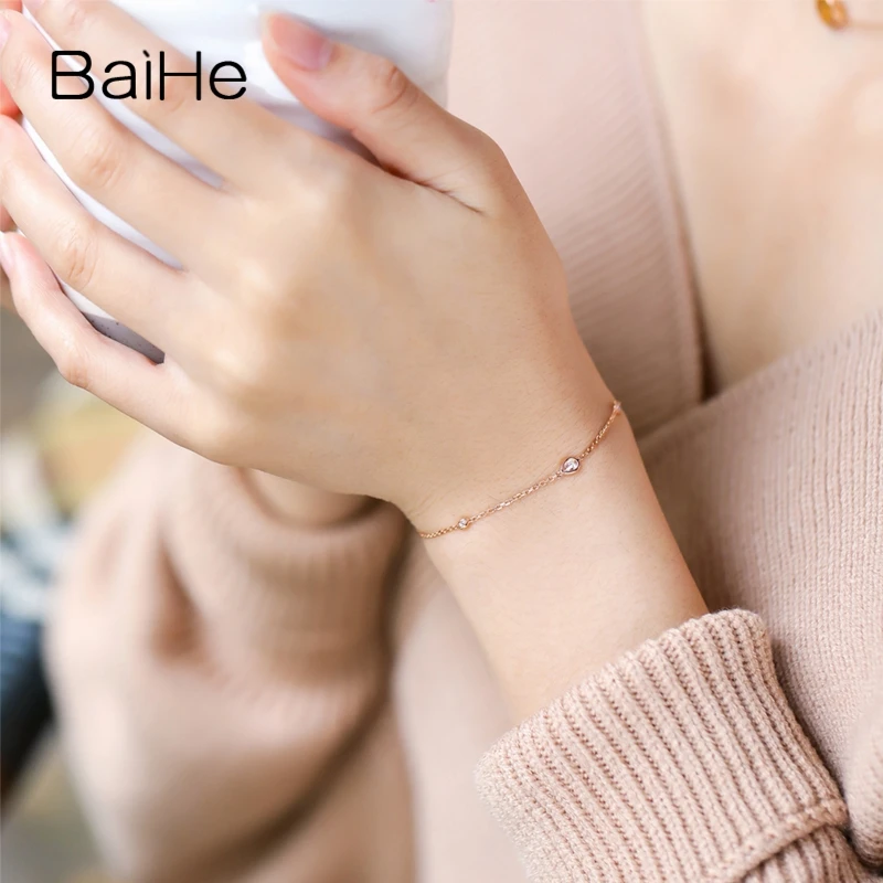 BAIHE Solid 18K желтое золото 0.30ct H/SI натуральные бриллианты свадебные женские модные