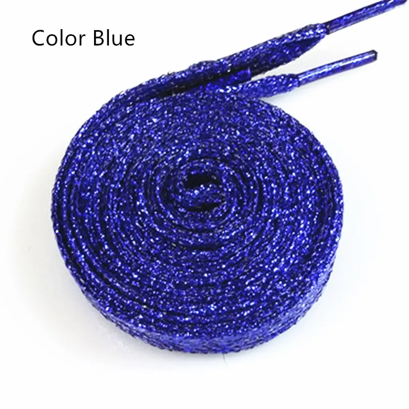 Color Blue-11 1 пара глянцевый золотистый Серебристый шнурки блестящие плоские шнурки блестящие шнурки цветные мерцающие шнурки 110 см - Цвет: Color Blue-11