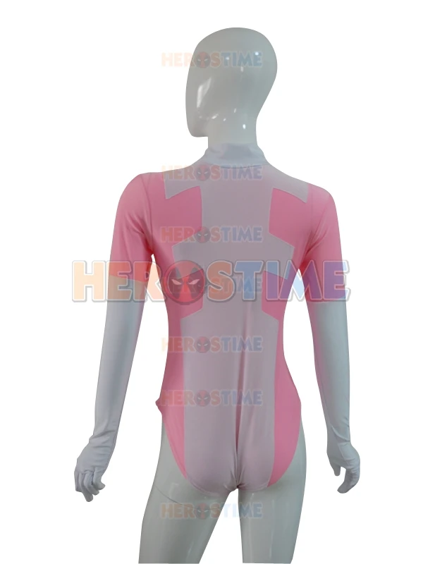Custom Made 2015 Newest Pink and White Lady Deadpool Zentai Leotard Lycra Spandex Cute Female Unitard Bodysuit |