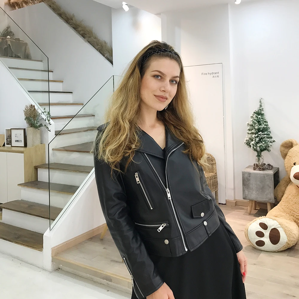EIFURKOP новинка гранж 100% натуральная овчина кожаная куртка для женщин тонкая