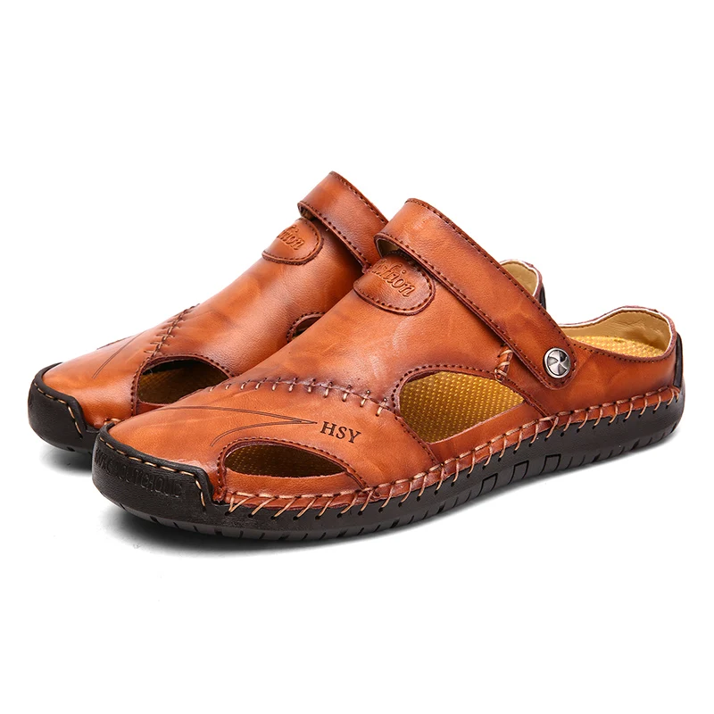 Мужские летние кожаные сандалии Классические римские уличные кроссовки пляжные