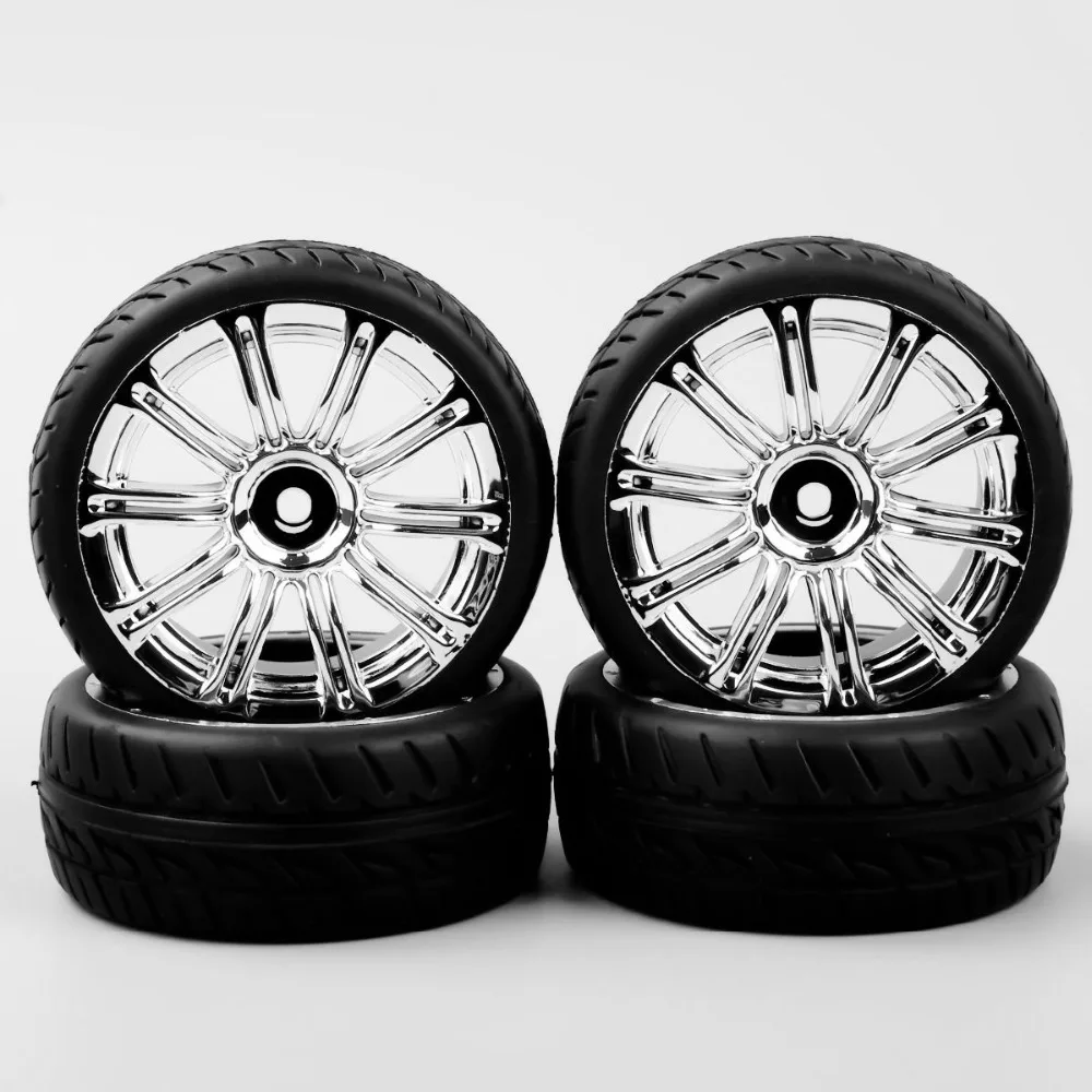 4 шт. 1/10 RC на дороге гоночный автомобиль хромированные колеса и резиновые шины