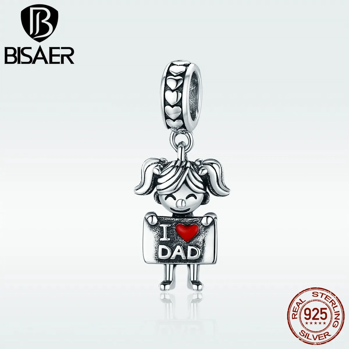 BISAER Подвески Серебро Оригинал 925 пробы серебро принт I love Dad Девушка Подвеска для