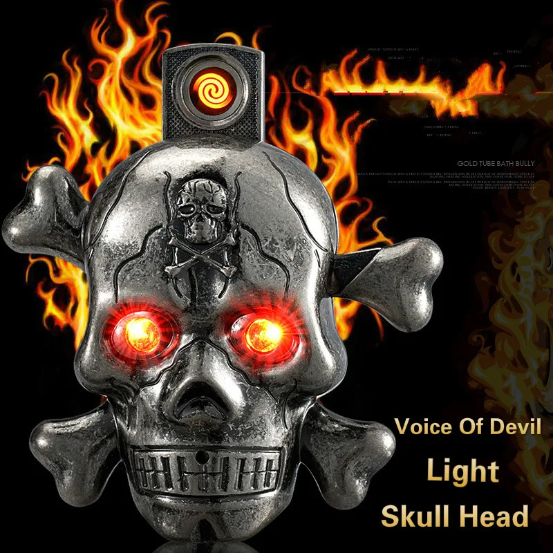 Новинка 2017 Электронная зажигалка для сигарет голова черепа страшный звук USB