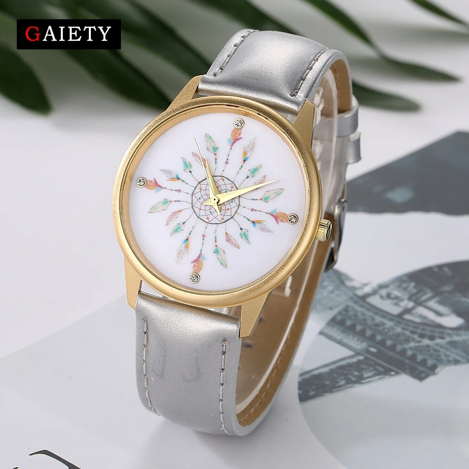 GAIETY золотые кожаные кварцевые часы Женское платье Дамская мода браслет наручные