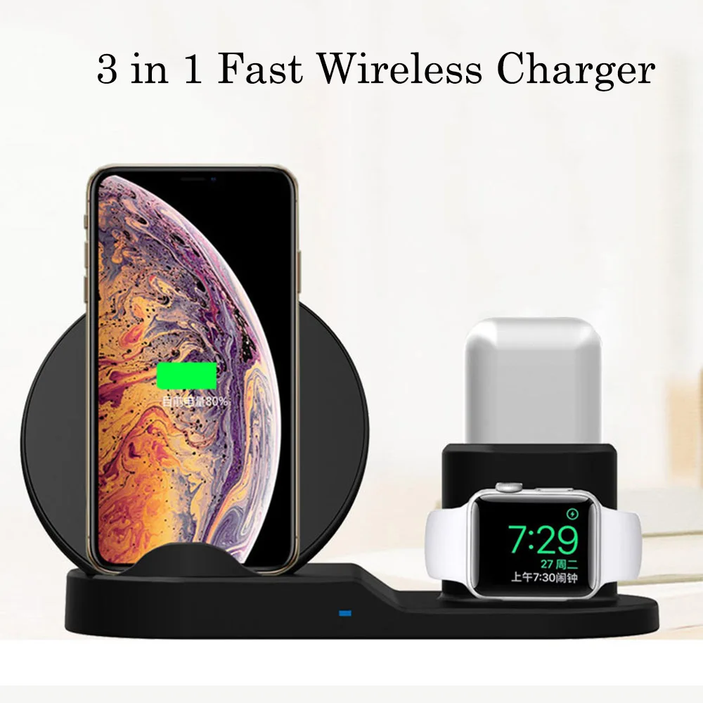 3 в 1 Qi Беспроводное зарядное устройство для часов 2 Airpods Iphone X XS 8 Plus S8 S9 Note 9