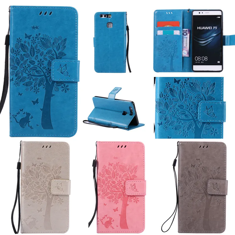 Роскошный милый кожаный флип-чехол с кошкой и деревом для Huawei Ascend P8/P8 Lite P9/P9 P9 Plus |
