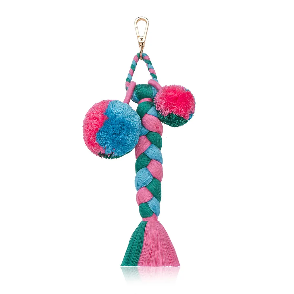 Модные женские туфли слоистых красочные Boho Pom Кисточки Из ПФЛ сумка Шарм брелок Прямая MAY2