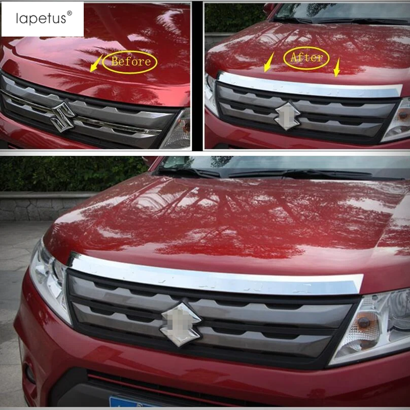 Lapetus Accessories For Suzuki Vitara 2015 - 2019 Front Engine Grille Hood + Rear Trunk Streamer Protector Molding Cover Trim | Автомобили