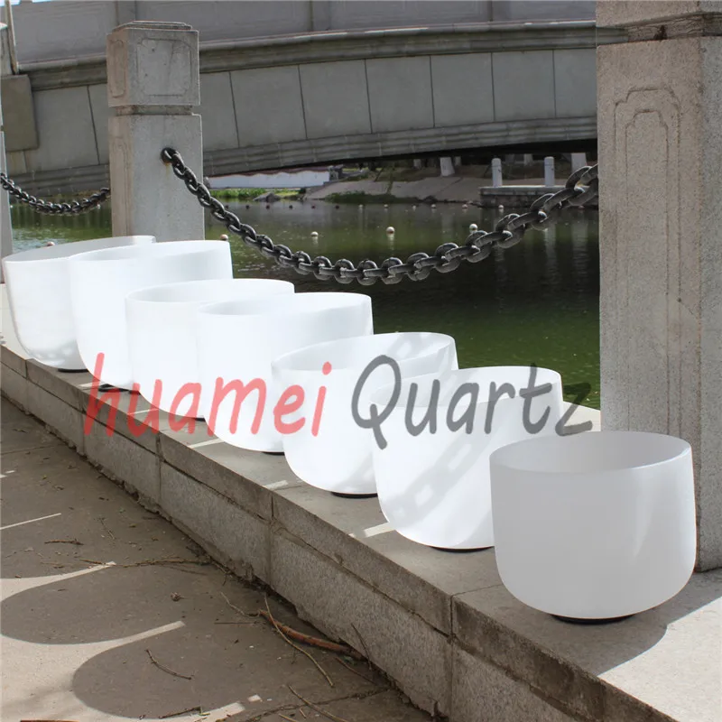 

8" -14" Chakra Tuned set of 7 Pieces Frosted Quartz Crystal Singing Bowls