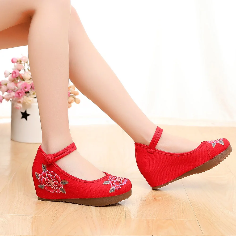 Винтажные женские туфли на платформе с вышивкой парусиновые комфортные ботинки