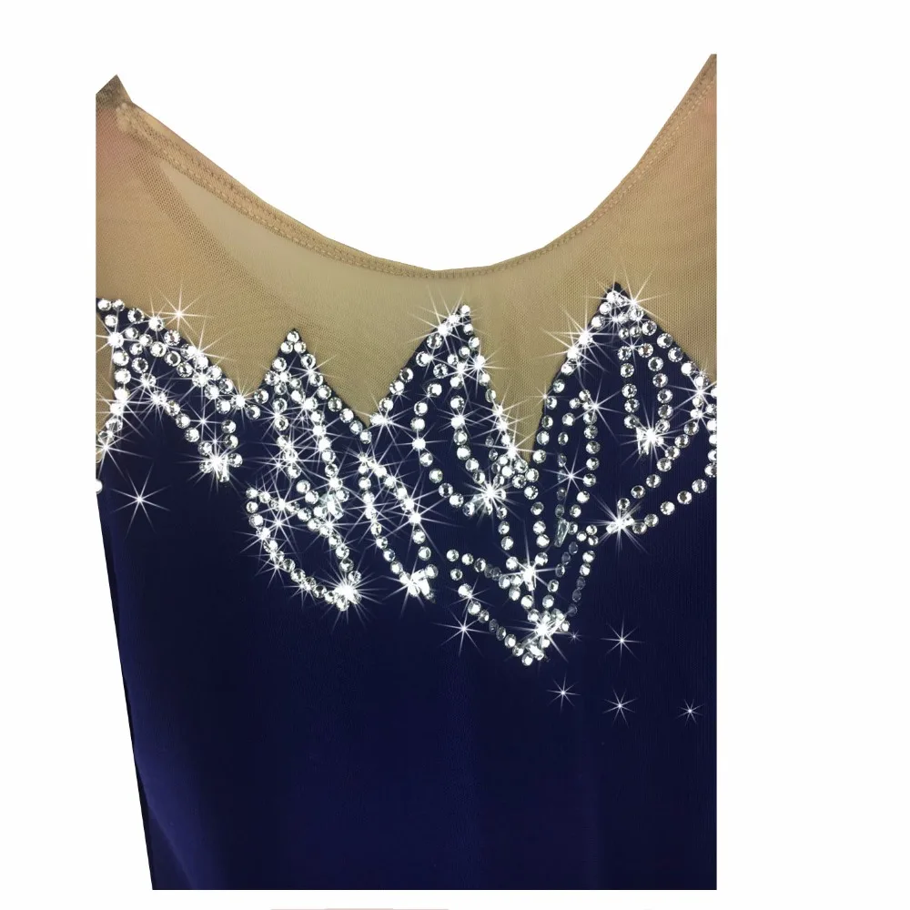 BHZW платье для фигурного катания женское девочек из спандекса темно-синего цвета