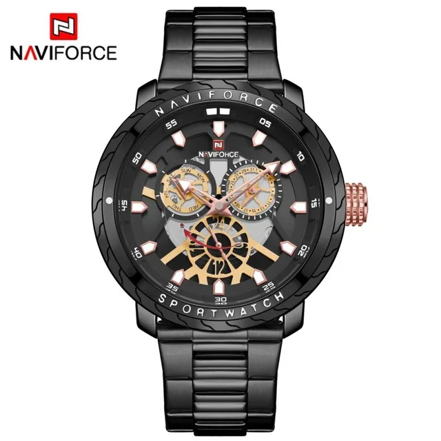 Новинка NAVIFORCE мужские часы Новые кварцевые 30 м Водонепроницаемые Дата Неделя мужские из нержавеющей стали мужские модные повседневные спортивные часы подарок для мужчин - Цвет: black