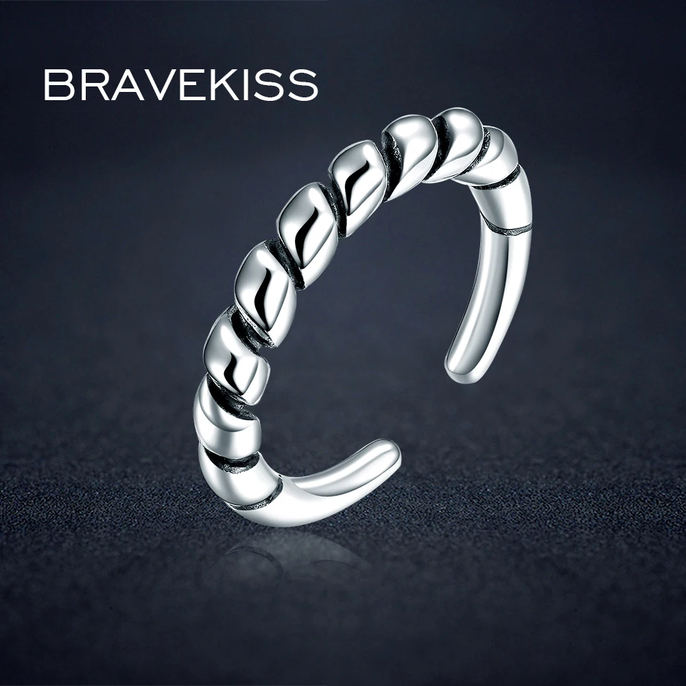 

BRAVEKISS Antique Simple 925 Sterling Silver Open Ring Twisted Adjustable Ring For Women Unisex Men Bijoux Jewelry BLR0314