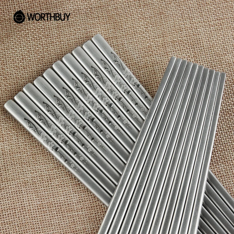 WORTHBUY 10 пар 304 нержавеющая сталь Традиционные палочки для еды китайские цветы