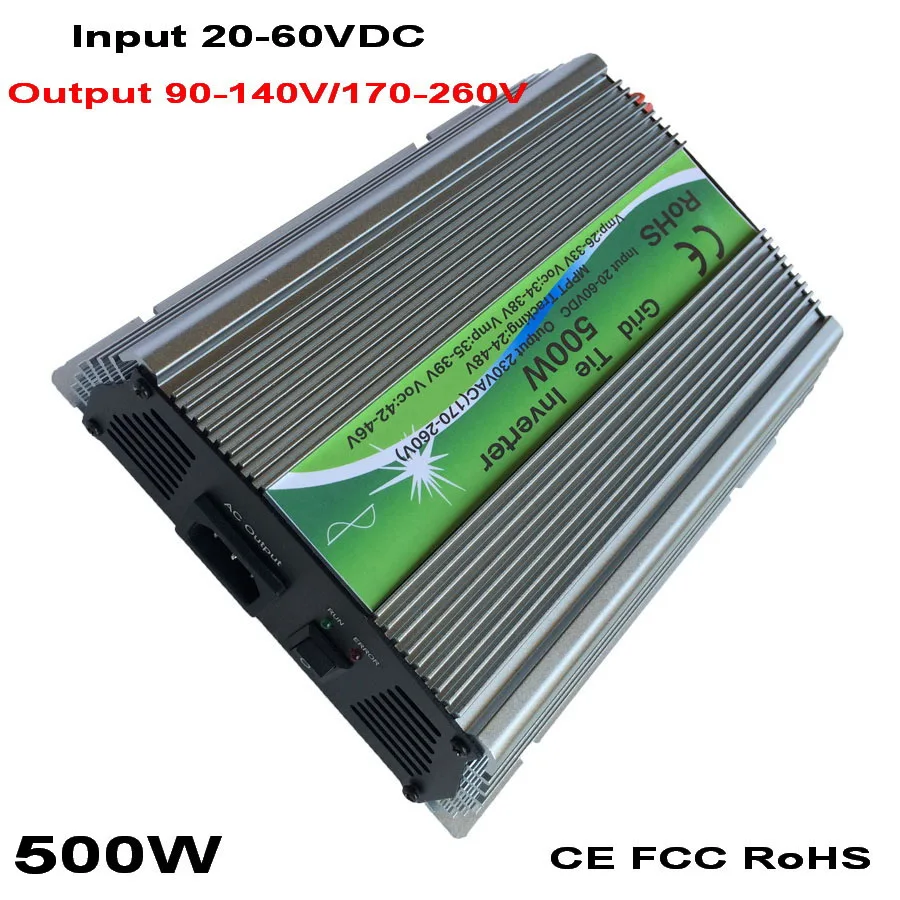 

500W 600W Solar Grid Tie Inverter MPPT Function 20-60VDC input 110V 230VAC Micro On Grid Tied Pure Sine Wave Inverter