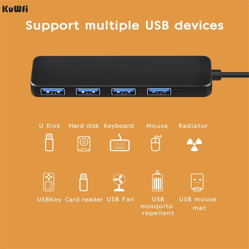 KuWFi usb хаб с 4 Порты и разъёмы s зарядное устройство внешний USB разветвитель микро