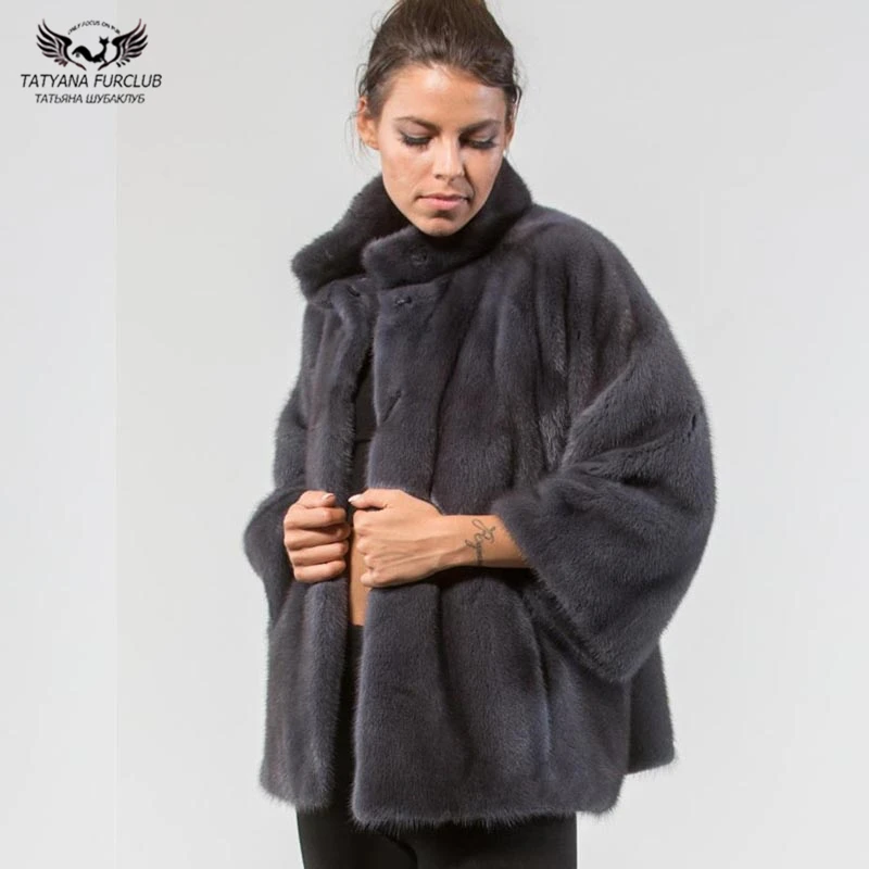 

Tatyana Furclub Real Fur Coat Jacket Short Style Casual Winter Natural Mink Fur Coat Girl Dark Gray Jacket With Collar Warm Coat