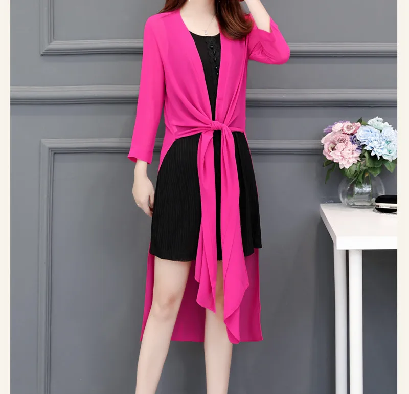 

Sunscreen Women's Summer 2019 Korean Edition Mid-long Chiffon cardigan shawl thin jacket large size beach shirt sunscreen suit