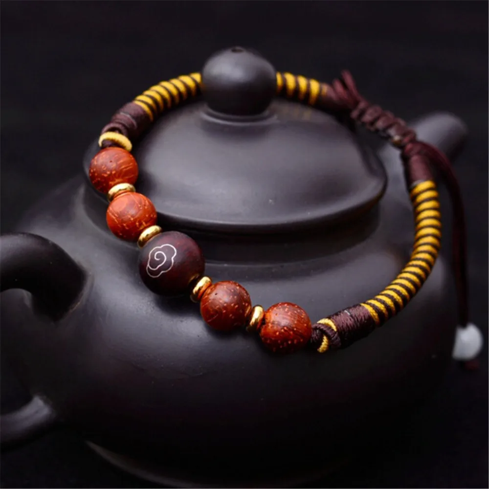Модный мужской браслет из натурального красного сандалового дерева с бусинами