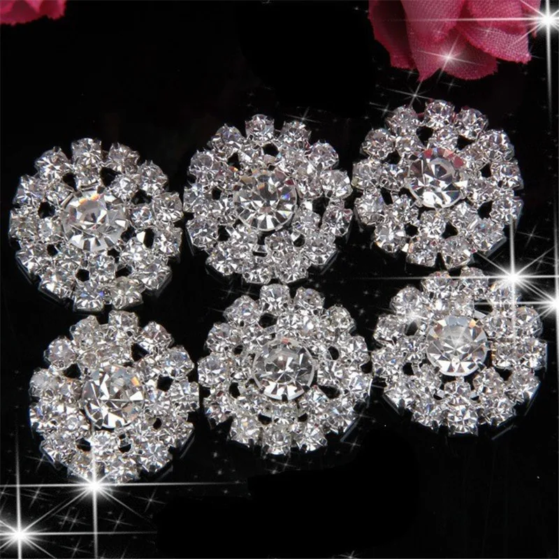 

100pcs/lot Free shipping silver color 20mm flat rhinestone alloy buttons diamante button For Hair Flower DIY Accessory