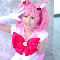 sailor chibi usa chibiusa wigs short pink with ponytail clip heat resistant synthetic hair cosplay wig wig cap