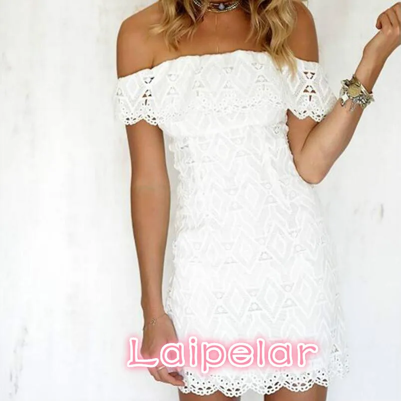 

Women White A Line Lace Sexy Dress Women Soild Off The Shoulder Wedding Party Dress Spring Sexy Mini Dresses Laipelar