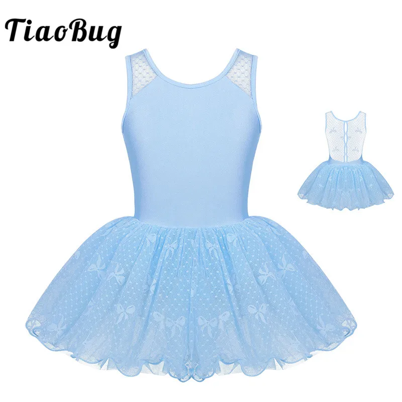 

TiaoBug Kids Girls Sleeveless Floral Lace Ballet Tutu Dress Child Ruffle Ballet Gymnastics Leotard Stage Lyrical Dance Costumes