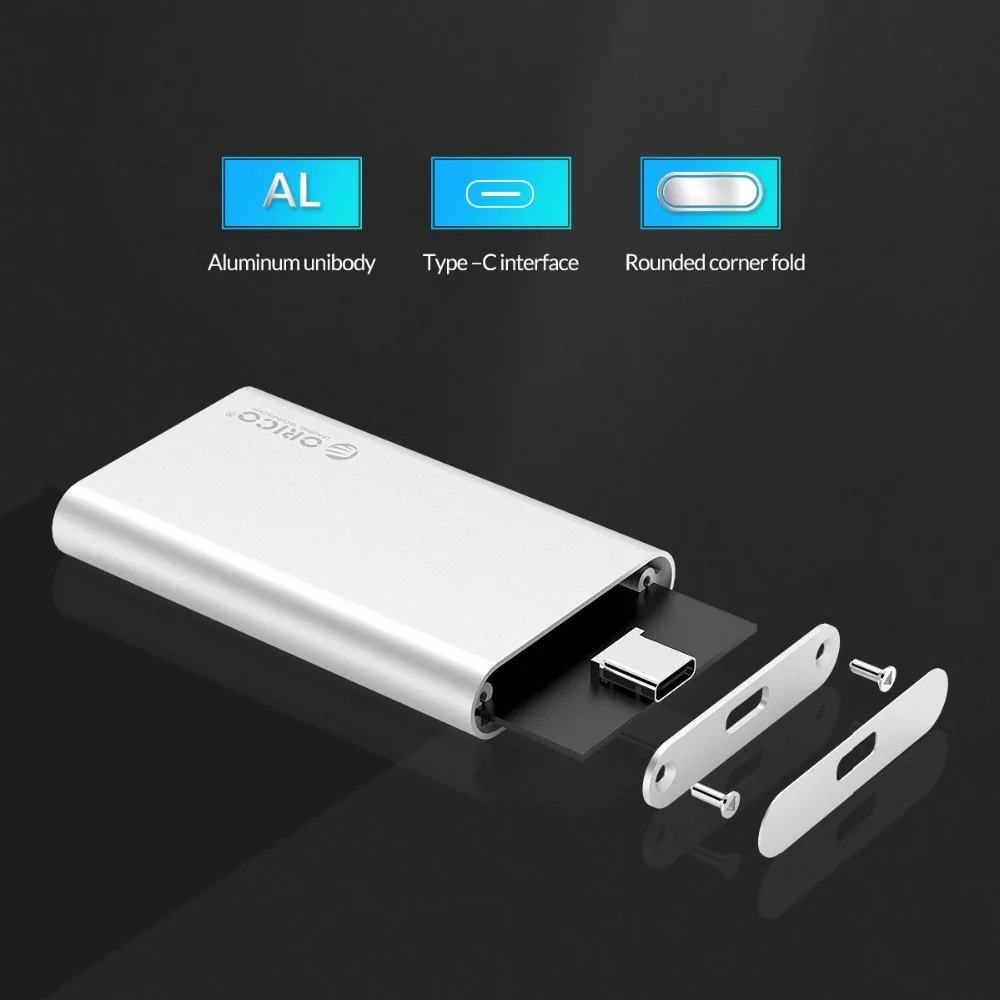 Алюминиевый мини mSATA SSD корпус ORICO Type-C USB3.1 6 Гбит/с высокоскоростной USB C чехол винт