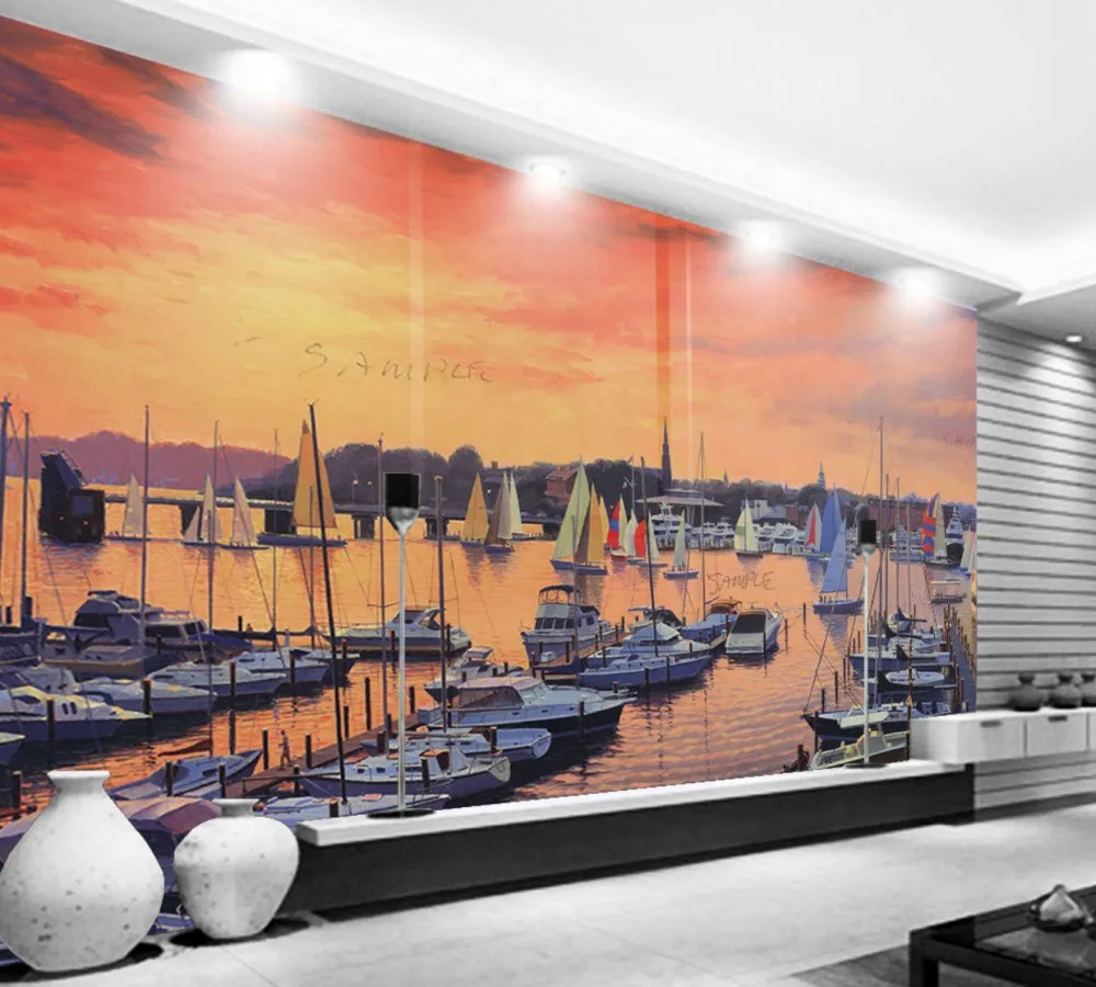 Buy Free Shipping Beautiful Scenery Seaside Sailing TV Background Wall Custom 3D Living Room Wallpaper Retro Restaurant Mural on